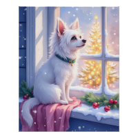 Cosy Maltese by Snowy Window Christmas Dog Art