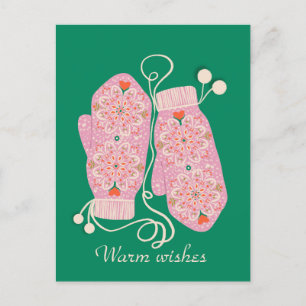 Cosy mandalas mittens postcard