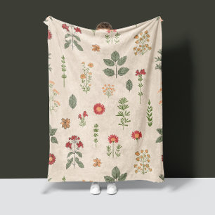 Cosy Medicinal Herbs Rustic Vintage Herbal Fleece Blanket