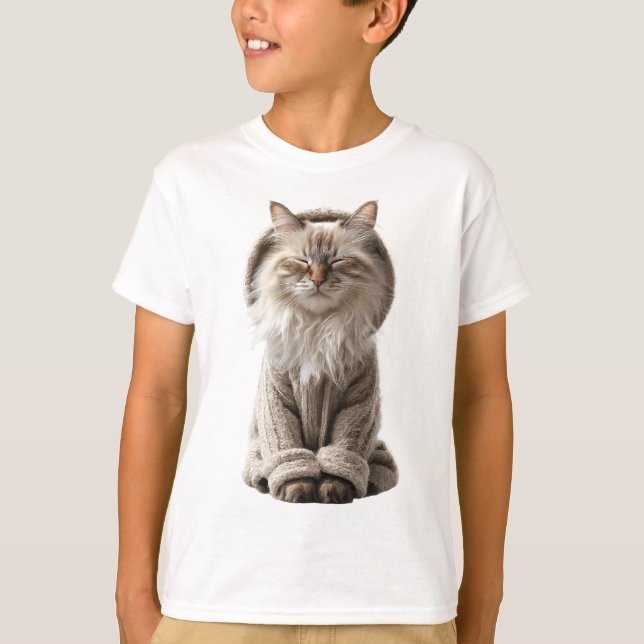 Cosy Meditating Fluffy Sweater Cat Kids (Front)