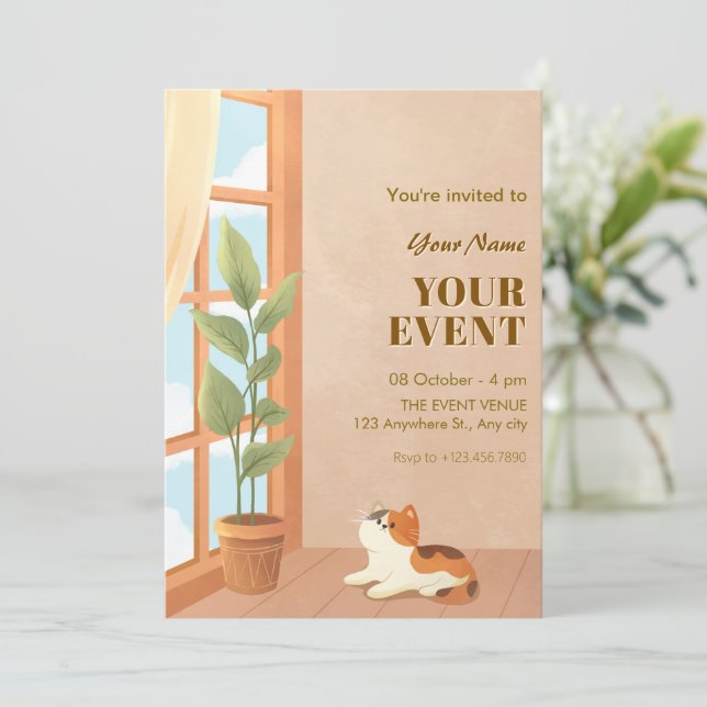 Cosy minimalist cat home  invitation (Standing Front)