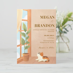 Cosy minimalist cat home wedding invitation