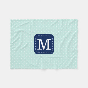 Cosy Mint Polka Dots Pattern With Custom Monogram Fleece Blanket