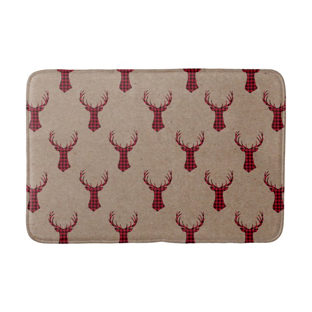 Cosy Modern Deer Kraft Plaid Christmas  Bath Mat (Front)