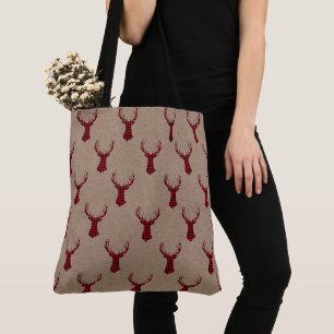 Cosy Modern Deer Kraft Plaid Christmas Tote Bag