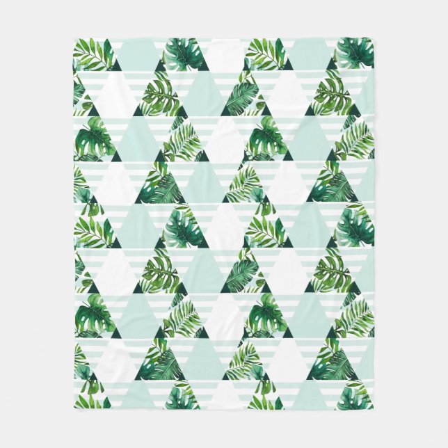 Cosy Modern Mint Green Tropical Triangles Pattern  Fleece Blanket (Front)
