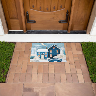 Cosy Moon Winter Village Snowy Cottage Doormat
