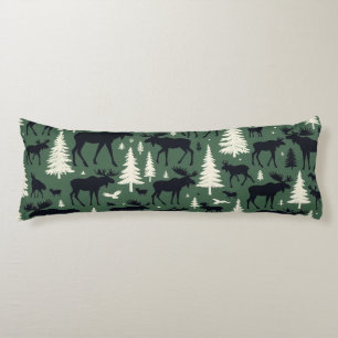 Cosy Moose and Pines Forest Green Body Cushion