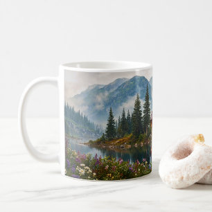 Cosy Mountain Cabin Lake Nature Art Coffee Mug