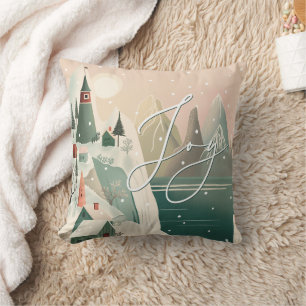 Cosy Mountain Village Holiday   Joy Christmas Cushion