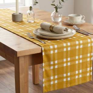 Cosy Mustard Yellow Gingham Plaid Tartan Short Table Runner