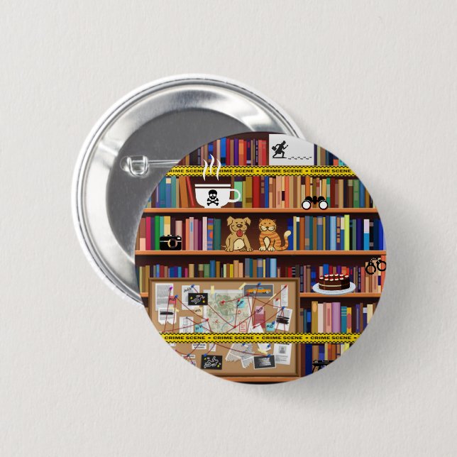 Cosy Mysteries Bookshelf 6 Cm Round Badge (Front & Back)