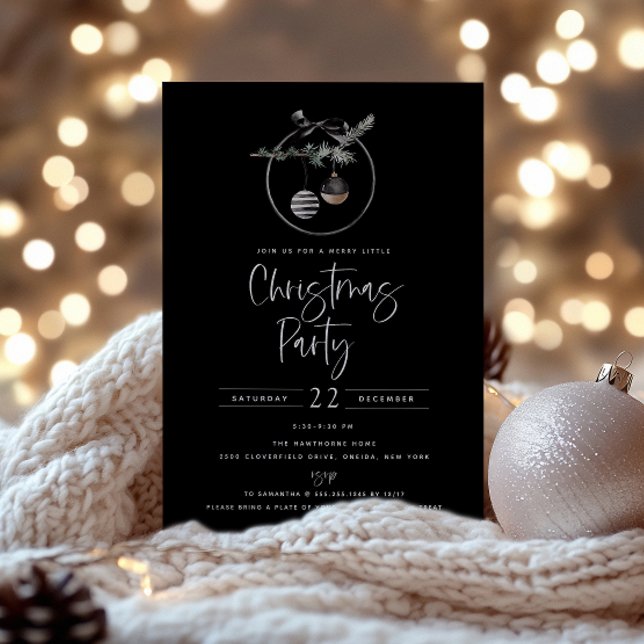 Cosy Nature Wreath Black Christmas Party Invitation (Creator Uploaded)