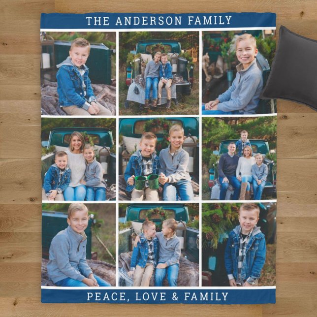 Cosy Navy Personalised Family Photo Collage Fleece Blanket (Creator Uploaded)