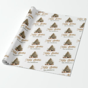 Cosy neutral earthy tones Christmas tree sage rust Wrapping Paper