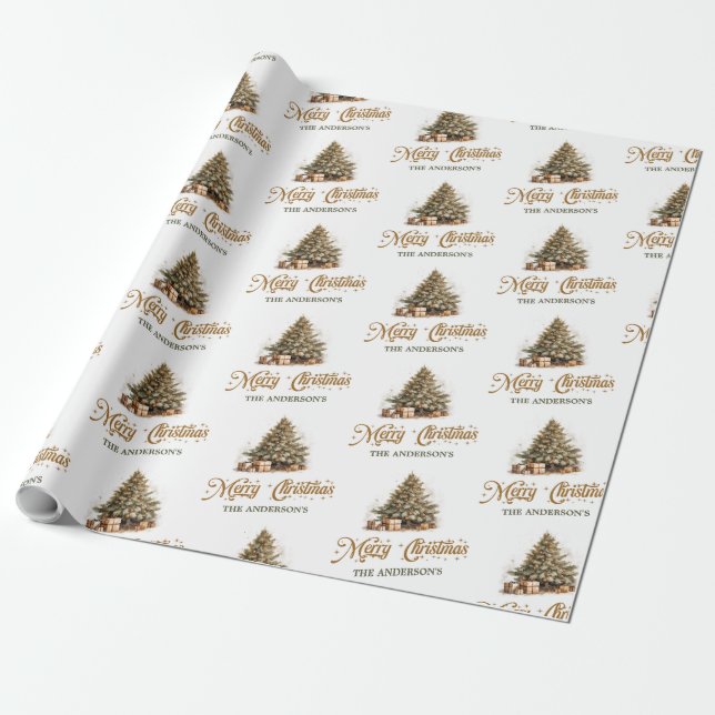 Cosy neutral earthy tones Christmas tree sage rust Wrapping Paper (Unrolled)