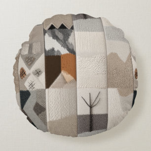 Cosy neutral patchwork pattern round cushion