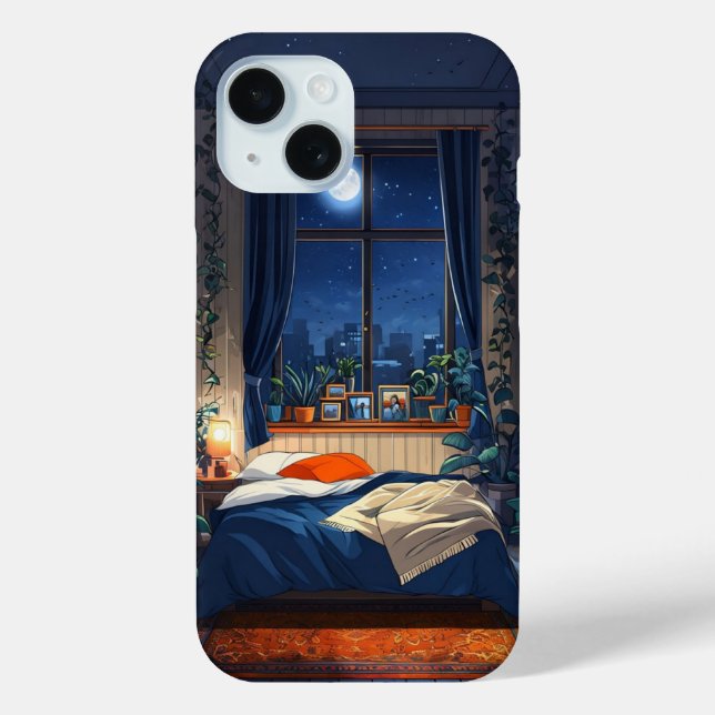 Cosy Night Bedroom Full Moon  Case-Mate iPhone Case (Back)