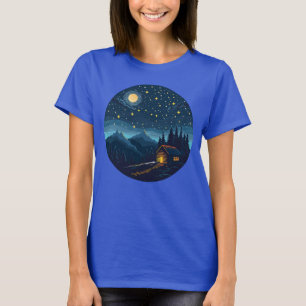 Cosy Night Cabin Under Starry Sky T-Shirt