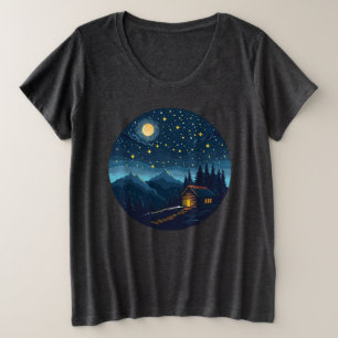Cosy Night Cabin Under Starry Sky T-Shirt Plus Size T-Shirt