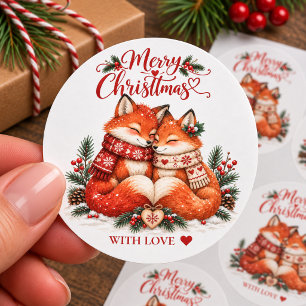 Cosy Nordic Christmas Foxes With Love Classic Round Sticker