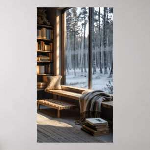 cosy Nordic nook with furniture, a simple wooden Poster