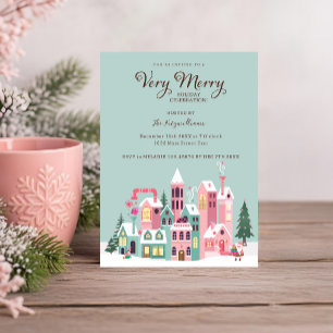 Cosy North Pole Pink Elf Workshop Christmas Party Invitation