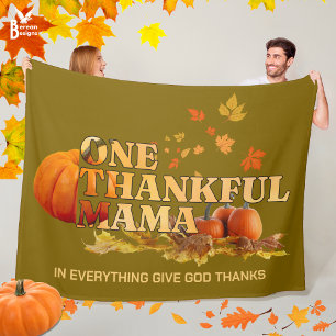 Cosy ONE THANKFUL MAMA Christian Thanksgiving Fleece Blanket