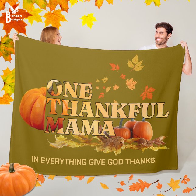 Cosy ONE THANKFUL MAMA Christian Thanksgiving Fleece Blanket (Cozy ONE THANKFUL MAMA Thanksgiving Fall Blanket with CUSTOMIZABLE Christian quote. Great mom gift.)