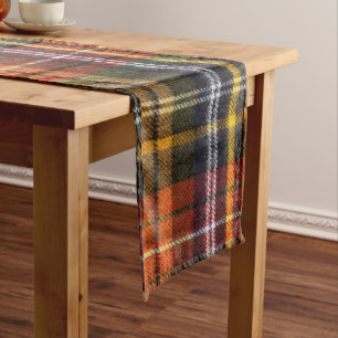 Cosy  Orange and Navy Tartan Flannel  Table Runner