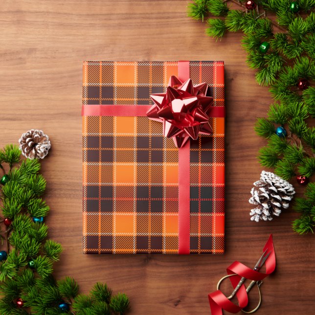  Cosy Orange & Black Check Holiday Gift  Wrapping Paper (Holiday Gift)