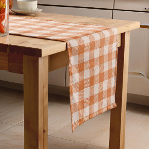 Cosy Orange Gingham Fall Autumn Short Table Runner
