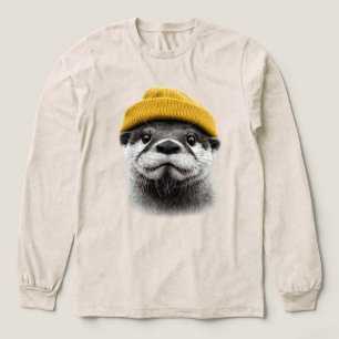 Cosy Otter Beanie Retro River Otter Winter Design Tri-Blend Shirt