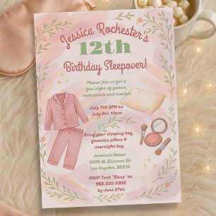 Cosy Pajama Aesthetic Sleepover Birthday Party Invitation