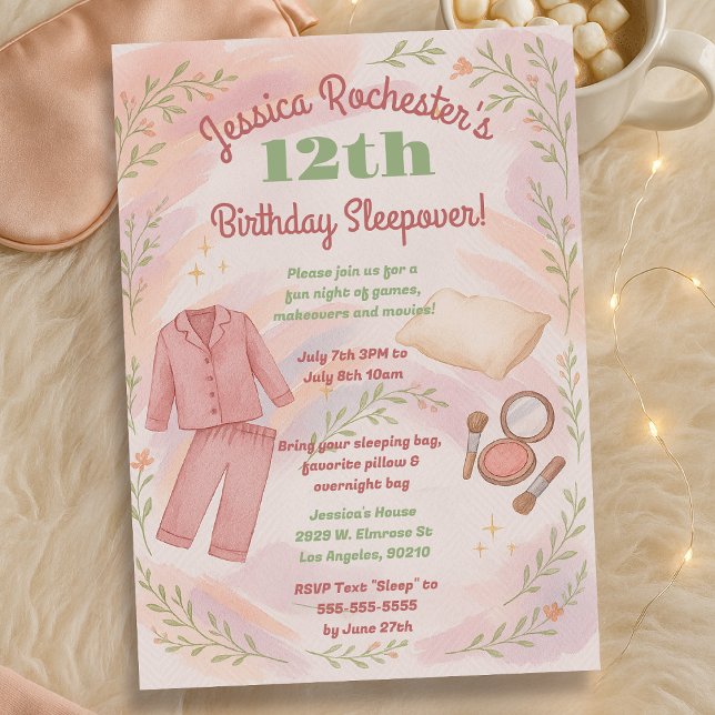 Cosy Pajama Aesthetic Sleepover Birthday Party Invitation (Creator Uploaded)