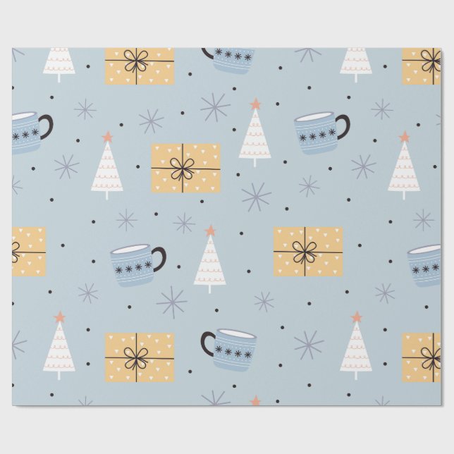 Cosy Pastel Christmas Gift & Coffee Mug Pattern Wrapping Paper (Flat)