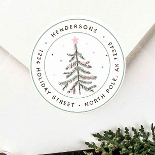 Cosy Pastel Christmas Tree Return Address Classic Round Sticker