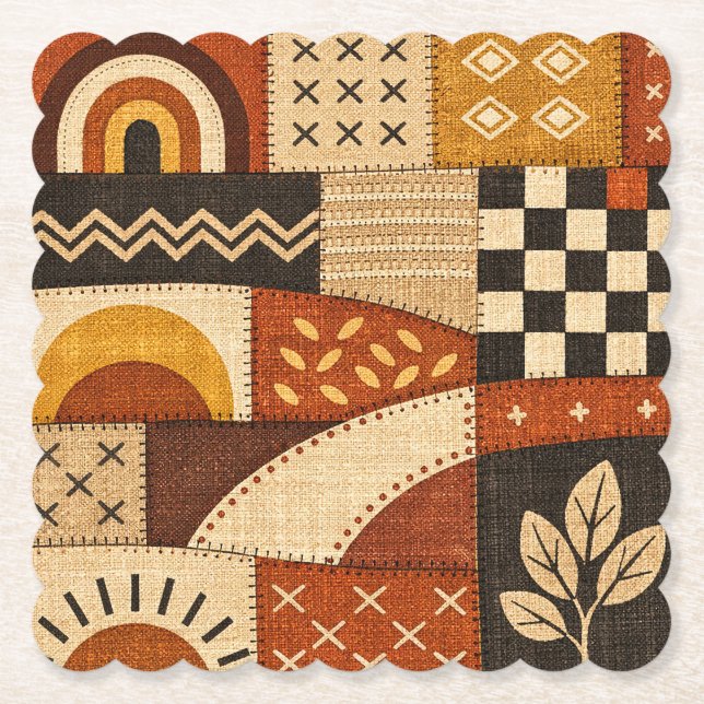 Cosy Patchwork Modern Paper Coaster (Front)
