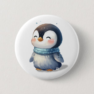 Cosy Penguin – Cute Digital Art 6 Cm Round Badge
