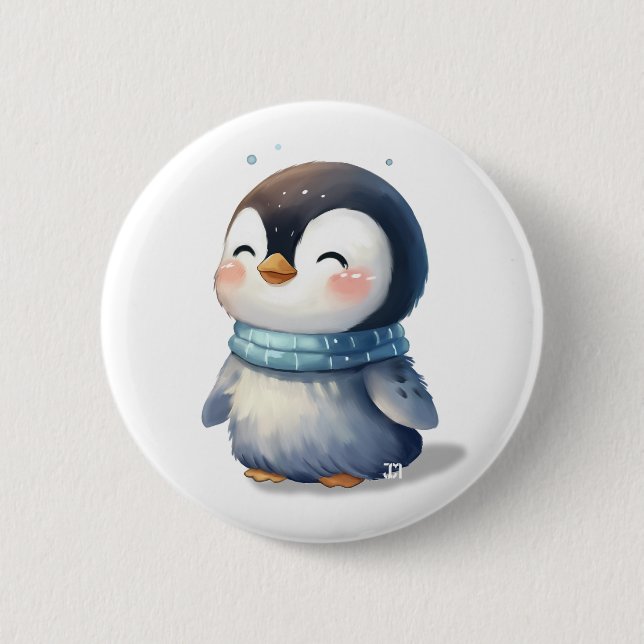 Cosy Penguin – Cute Digital Art 6 Cm Round Badge (Front)