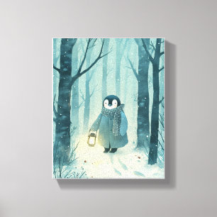 Cosy Penguin Winter Nursery Wall Art Canvas Art