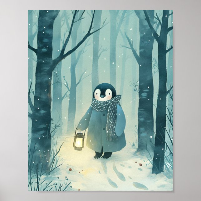 Cosy Penguin – Winter Nursery Wall Art Poster (Front)
