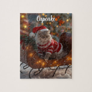 Cosy Persian Cat Christmas Personalised  Jigsaw Puzzle