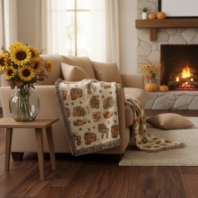 Cosy Personalised Name Halloween Autumn Throw Blanket (Creator Uploaded)