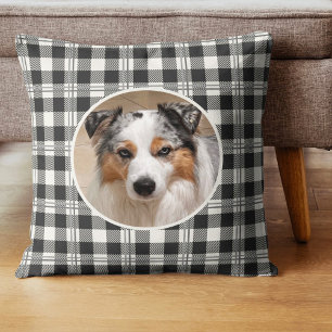 Cosy Pet Photo Dark Grey Buffalo Plaid Design Cushion