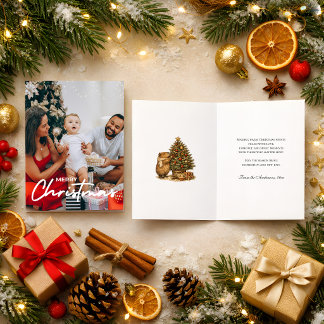 Cosy Photo Christmas Capybara Retro Christmas Tree Holiday Card