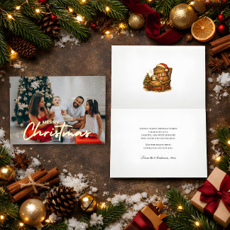 Cosy Photo Christmas Capybara Retro Hot Cocoa Foil Holiday Card