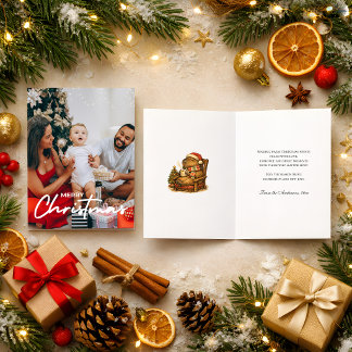 Cosy Photo Christmas Capybara Retro Hot Cocoa Holiday Card