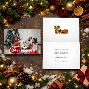 Cosy Photo Christmas Corgi Reindeer Sleigh Retro Card