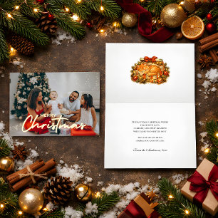 Cosy Photo Christmas Orange Cat Gift Box Retro Foil Holiday Card